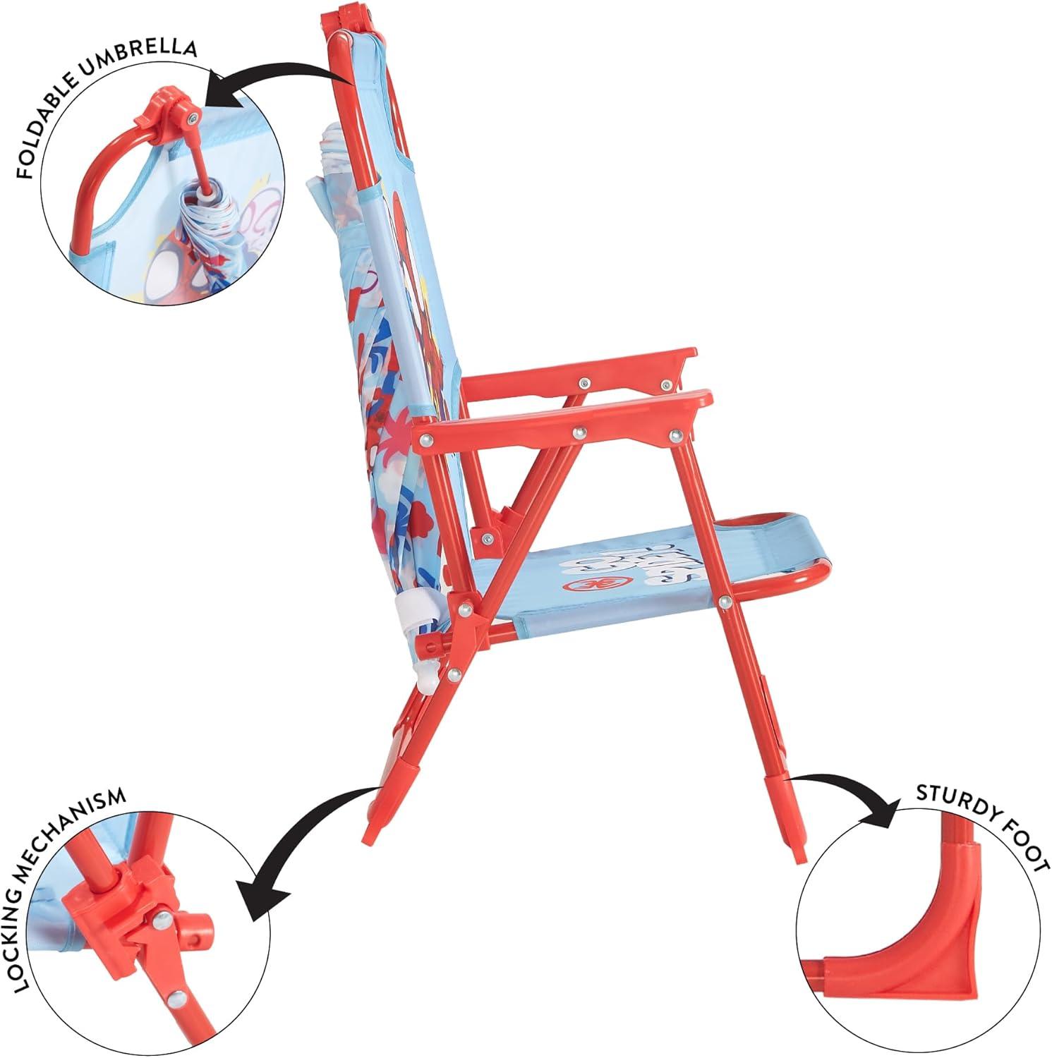 imageIdea Nuova Bluey Kids Outdoor Folding Beach Chair with UmbrellaPortable Camp Chair for Ages 3 Lightweight amp Compact for Beach Camping and BackyardSpidey and His Amazing Friends
