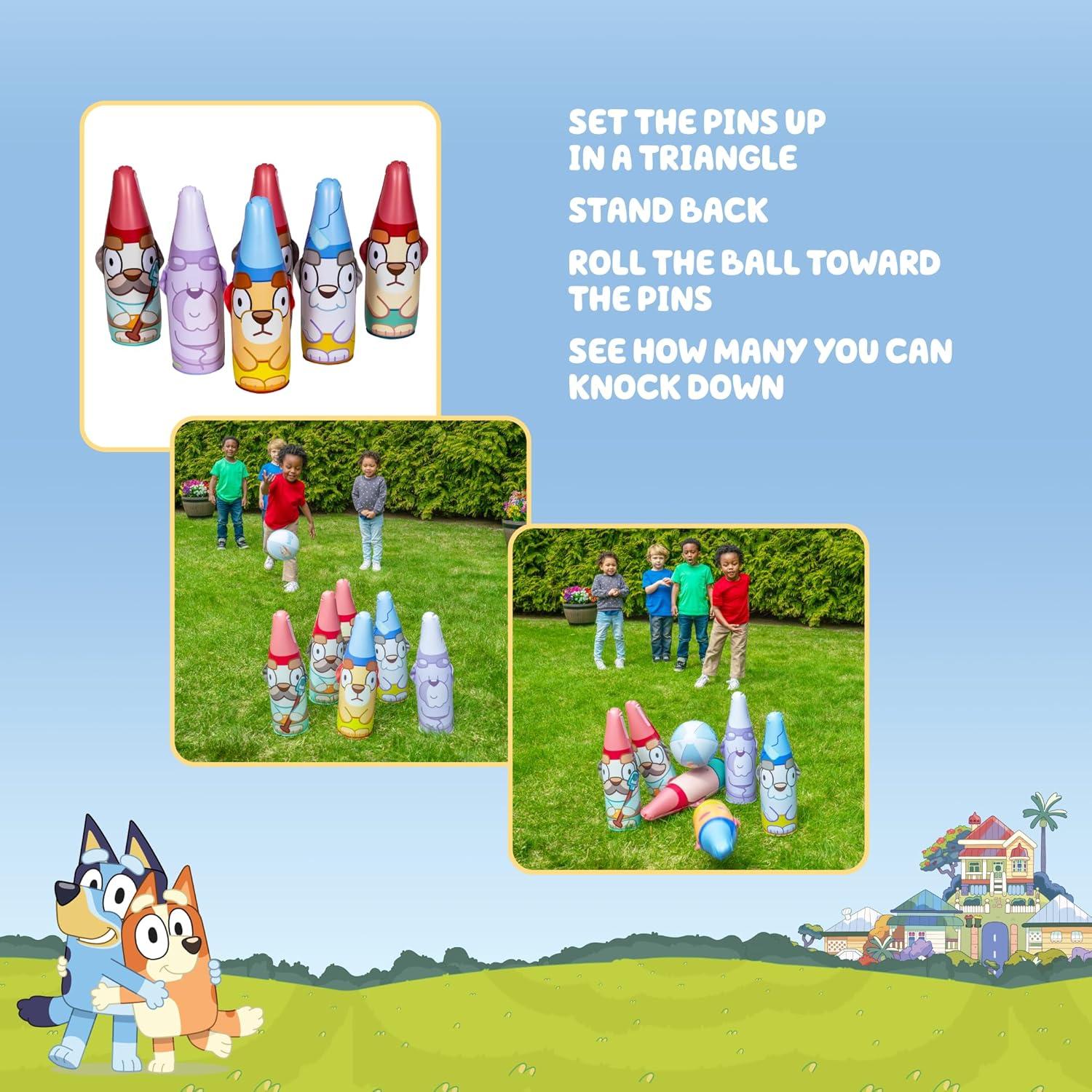 imageLittle Kids BLUEY Inflatable Bowling Set Indoor Outdoor Kids Bowling Set 6 Pins and Ball Christmas Birthday Party Games Kids Education Motor Skills Toys