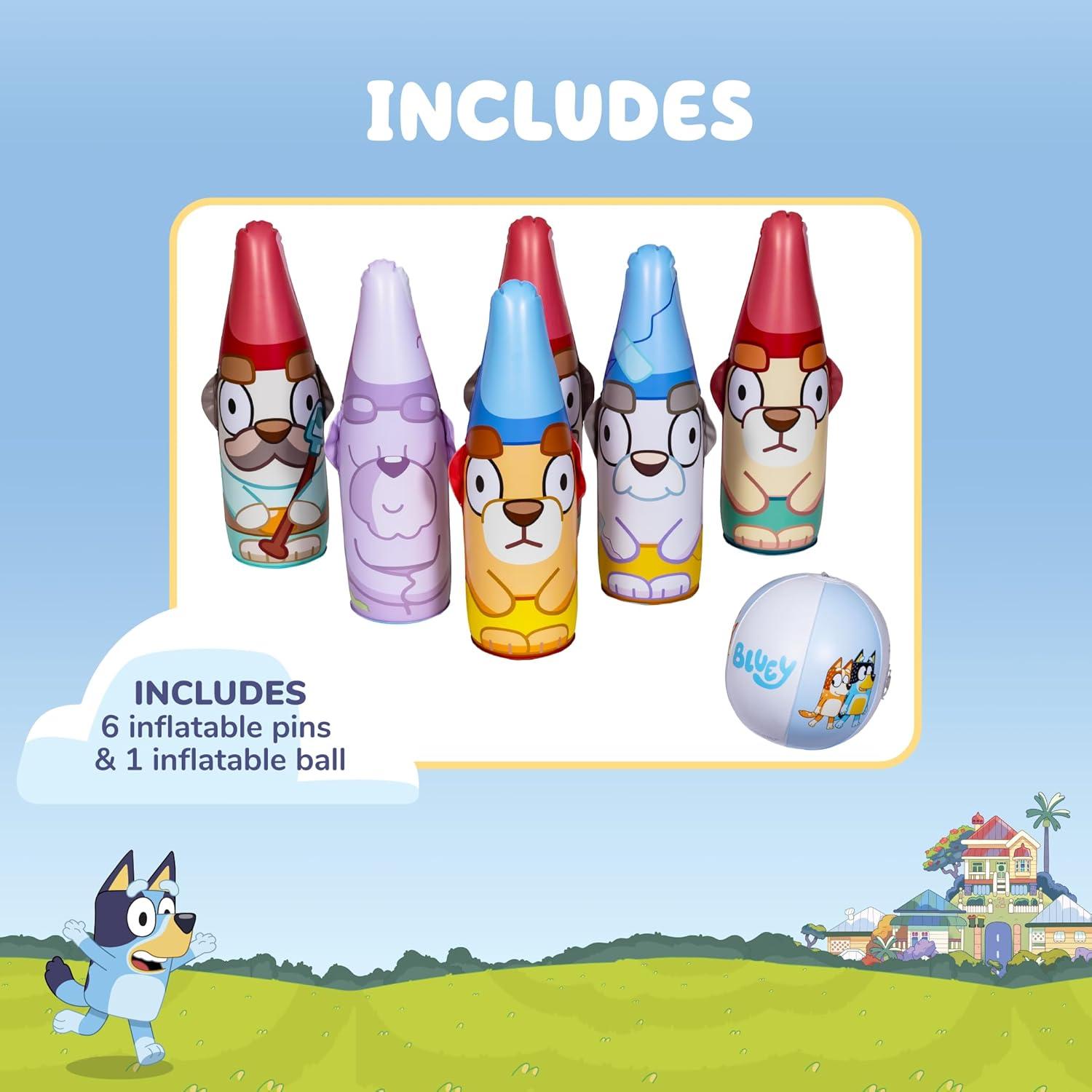 imageLittle Kids BLUEY Inflatable Bowling Set Indoor Outdoor Kids Bowling Set 6 Pins and Ball Christmas Birthday Party Games Kids Education Motor Skills Toys