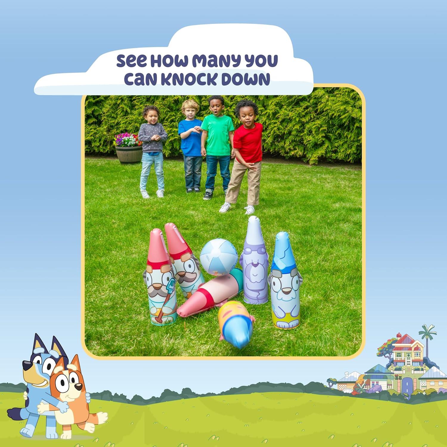 imageLittle Kids BLUEY Inflatable Bowling Set Indoor Outdoor Kids Bowling Set 6 Pins and Ball Christmas Birthday Party Games Kids Education Motor Skills Toys