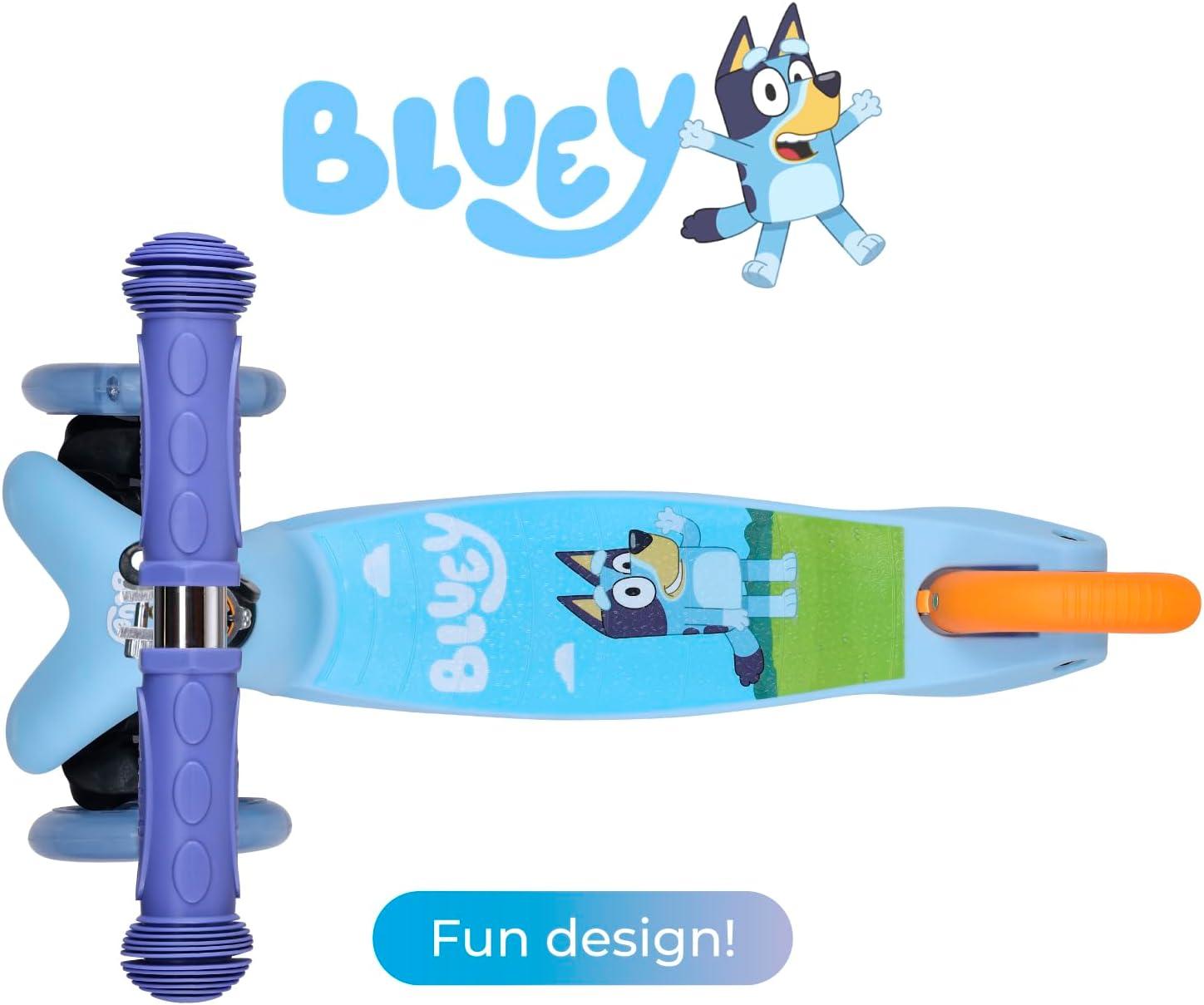imageSelf Balancing Kick Scooter with Light Up Wheels Extra Wide Deck 3 Wheel Platform Foot Activated Brake 75 lbs Limit Kids amp Toddlers Girls or Boys for Ages 3 and UpBluey