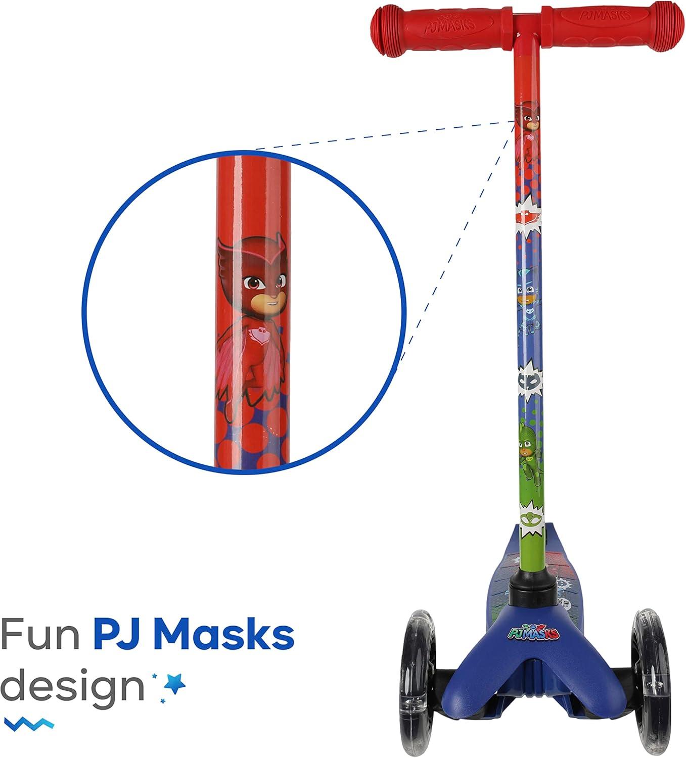 imageSelf Balancing Kick Scooter with Light Up Wheels Extra Wide Deck 3 Wheel Platform Foot Activated Brake 75 lbs Limit Kids amp Toddlers Girls or Boys for Ages 3 and UpPJ Mask