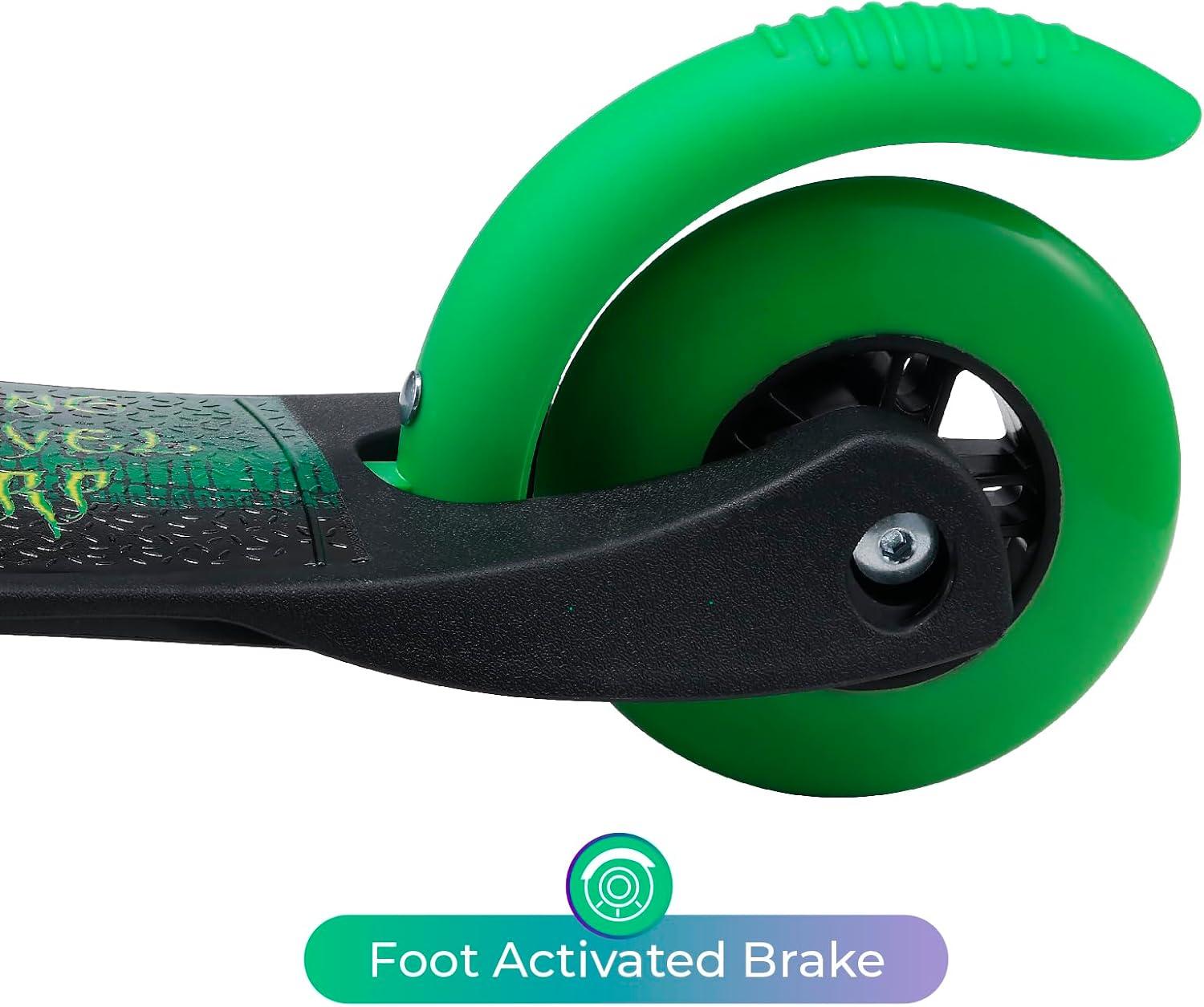 imageSelf Balancing Kick Scooter with Light Up Wheels Extra Wide Deck 3 Wheel Platform Foot Activated Brake 75 lbs Limit Kids amp Toddlers Girls or Boys for Ages 3 and UpMonster Jam