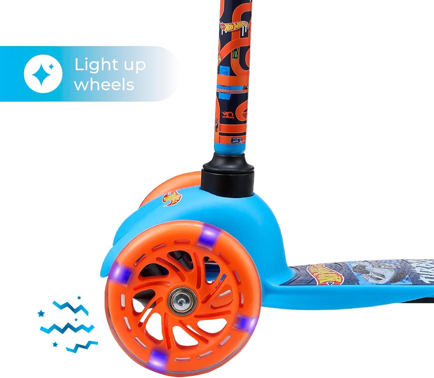 imageSelf Balancing Kick Scooter with Light Up Wheels Extra Wide Deck 3 Wheel Platform Foot Activated Brake 75 lbs Limit Kids amp Toddlers Girls or Boys for Ages 3 and UpHot Wheels