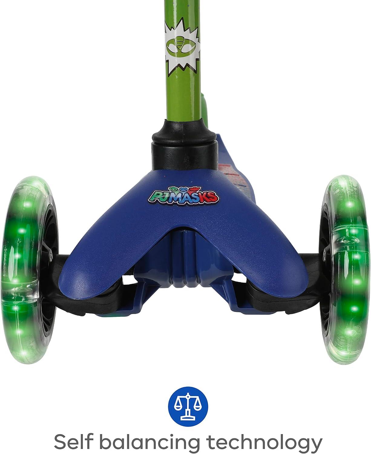 imageSelf Balancing Kick Scooter with Light Up Wheels Extra Wide Deck 3 Wheel Platform Foot Activated Brake 75 lbs Limit Kids amp Toddlers Girls or Boys for Ages 3 and UpPJ Mask