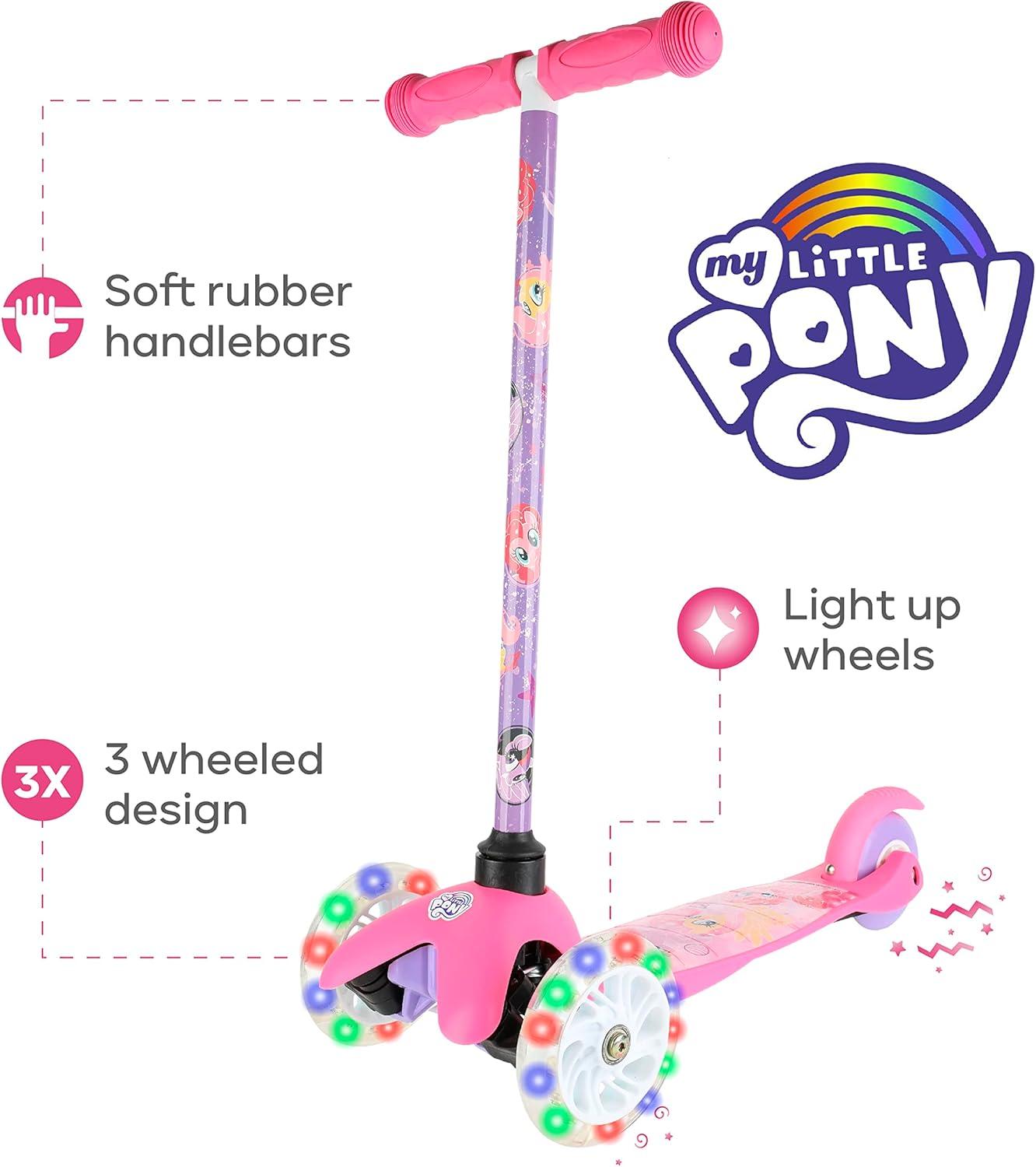 imageSelf Balancing Kick Scooter with Light Up Wheels Extra Wide Deck 3 Wheel Platform Foot Activated Brake 75 lbs Limit Kids amp Toddlers Girls or Boys for Ages 3 and UpMy Little Pony