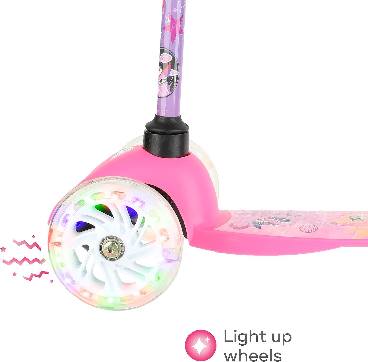 imageSelf Balancing Kick Scooter with Light Up Wheels Extra Wide Deck 3 Wheel Platform Foot Activated Brake 75 lbs Limit Kids amp Toddlers Girls or Boys for Ages 3 and UpMy Little Pony