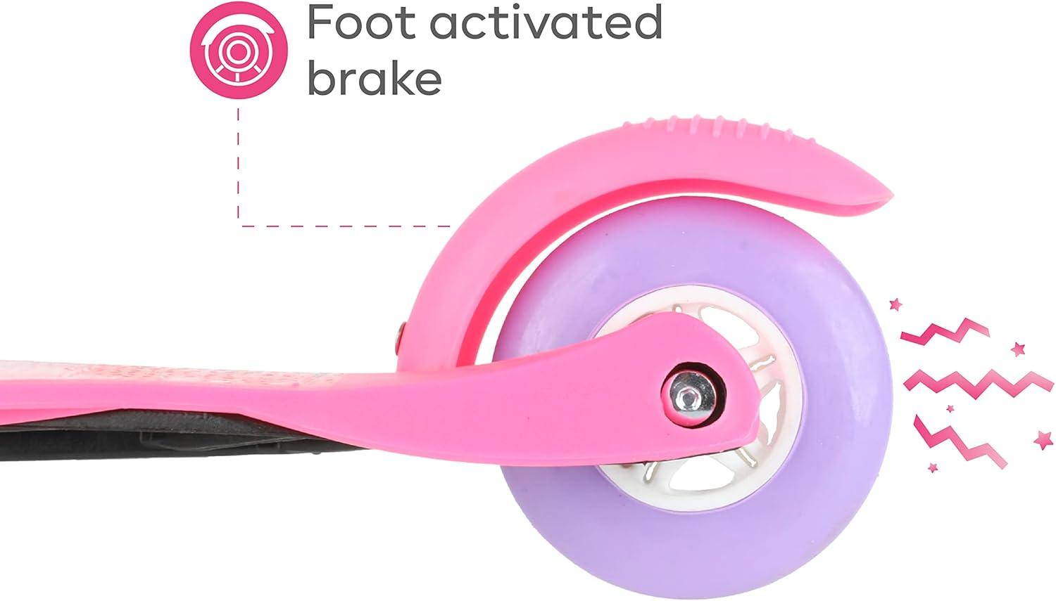 imageSelf Balancing Kick Scooter with Light Up Wheels Extra Wide Deck 3 Wheel Platform Foot Activated Brake 75 lbs Limit Kids amp Toddlers Girls or Boys for Ages 3 and UpMy Little Pony