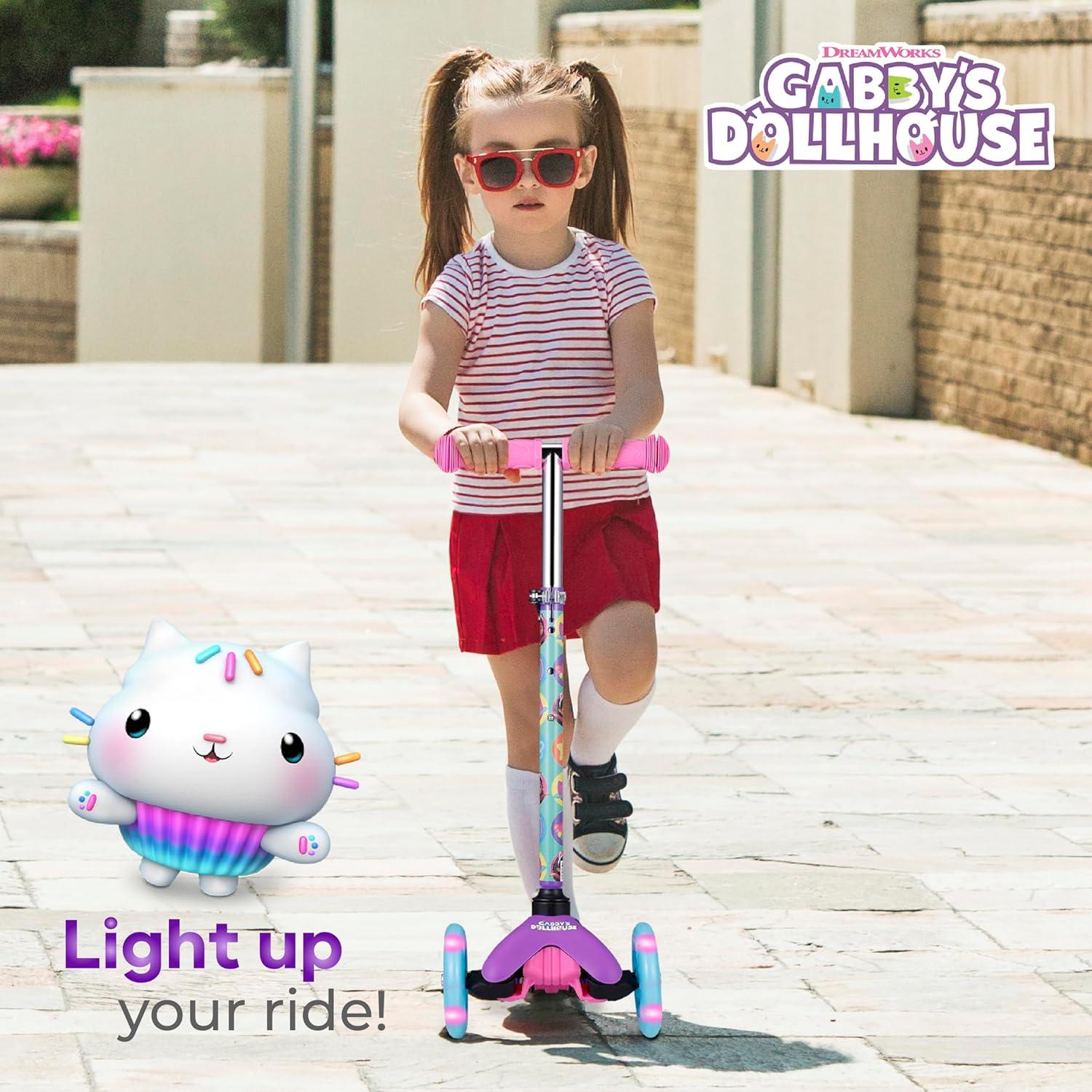 imageSelf Balancing Kick Scooter with Light Up Wheels Extra Wide Deck 3 Wheel Platform Foot Activated Brake 75 lbs Limit Kids amp Toddlers Girls or Boys for Ages 3 and UpGabbys Dollhouse