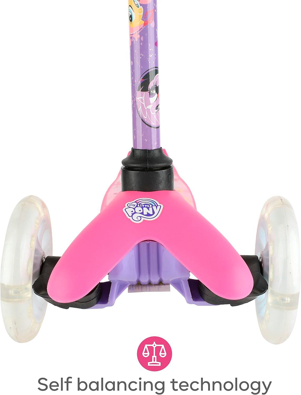 imageSelf Balancing Kick Scooter with Light Up Wheels Extra Wide Deck 3 Wheel Platform Foot Activated Brake 75 lbs Limit Kids amp Toddlers Girls or Boys for Ages 3 and UpMy Little Pony