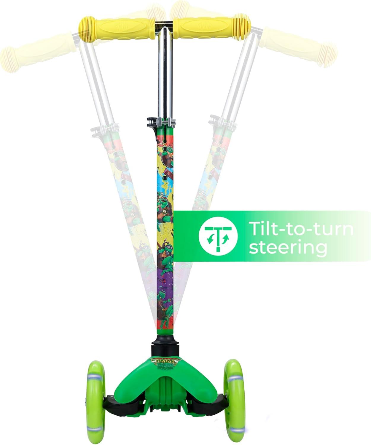 imageSelf Balancing Kick Scooter with Light Up Wheels Extra Wide Deck 3 Wheel Platform Foot Activated Brake 75 lbs Limit Kids amp Toddlers Girls or Boys for Ages 3 and UpTMNT