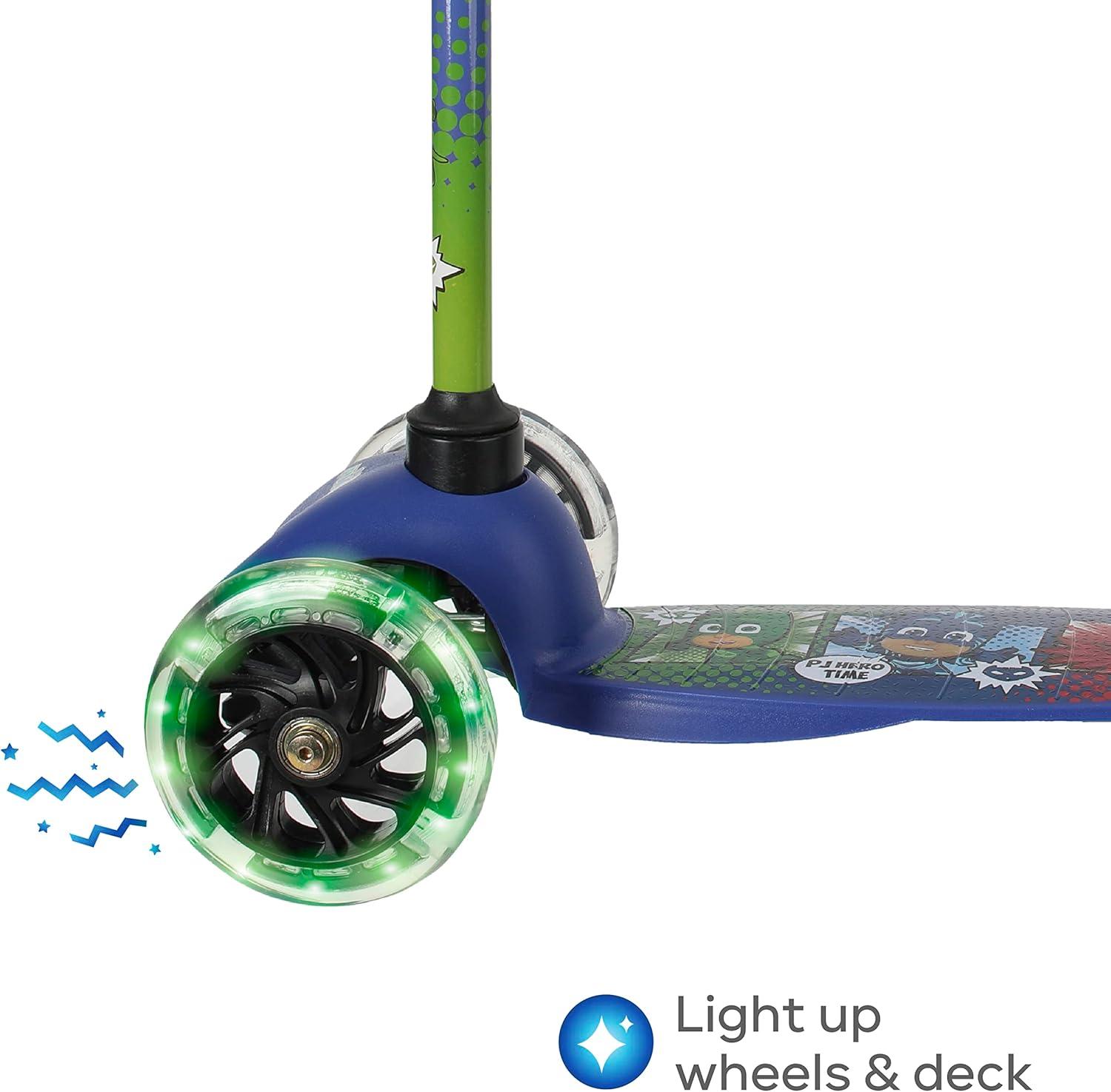 imageSelf Balancing Kick Scooter with Light Up Wheels Extra Wide Deck 3 Wheel Platform Foot Activated Brake 75 lbs Limit Kids amp Toddlers Girls or Boys for Ages 3 and UpPJ Mask