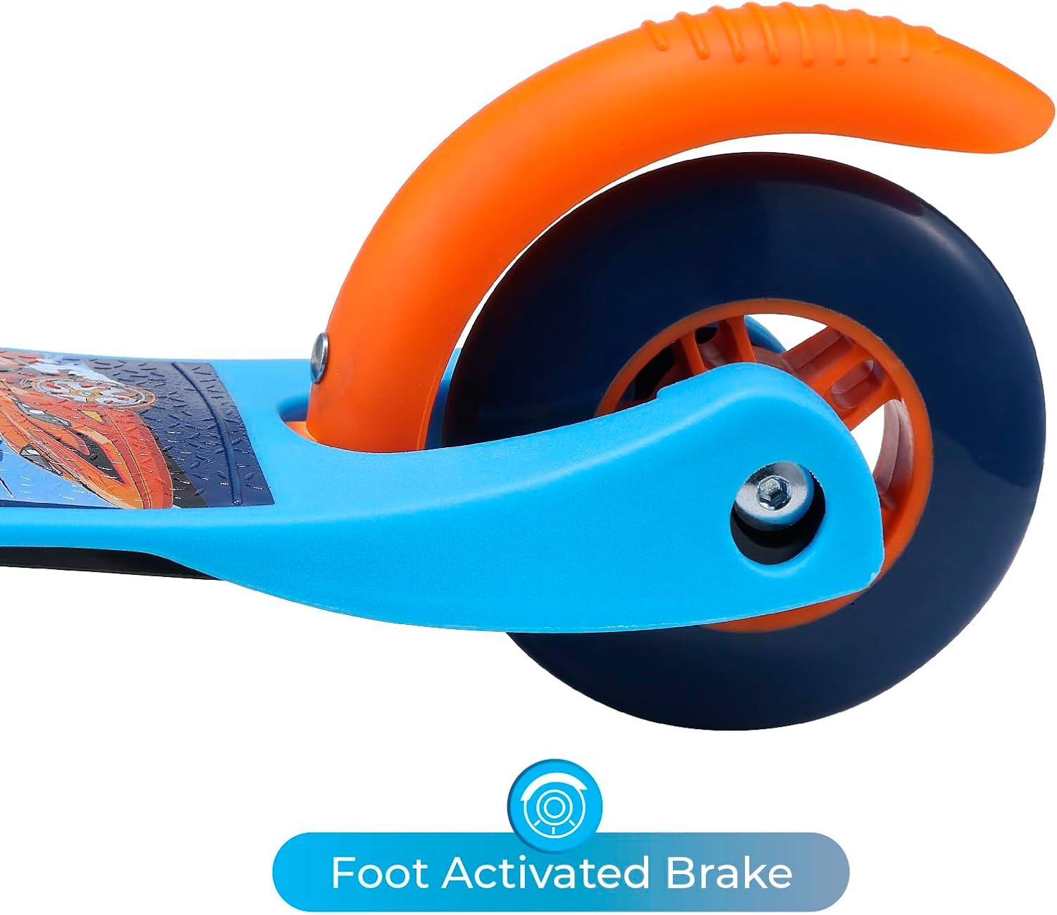 imageSelf Balancing Kick Scooter with Light Up Wheels Extra Wide Deck 3 Wheel Platform Foot Activated Brake 75 lbs Limit Kids amp Toddlers Girls or Boys for Ages 3 and UpHot Wheels