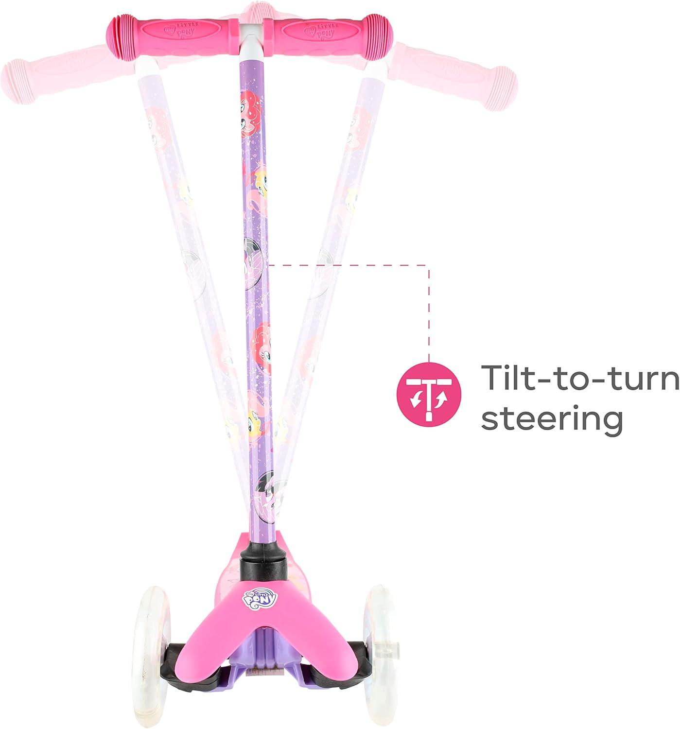 imageSelf Balancing Kick Scooter with Light Up Wheels Extra Wide Deck 3 Wheel Platform Foot Activated Brake 75 lbs Limit Kids amp Toddlers Girls or Boys for Ages 3 and UpMy Little Pony