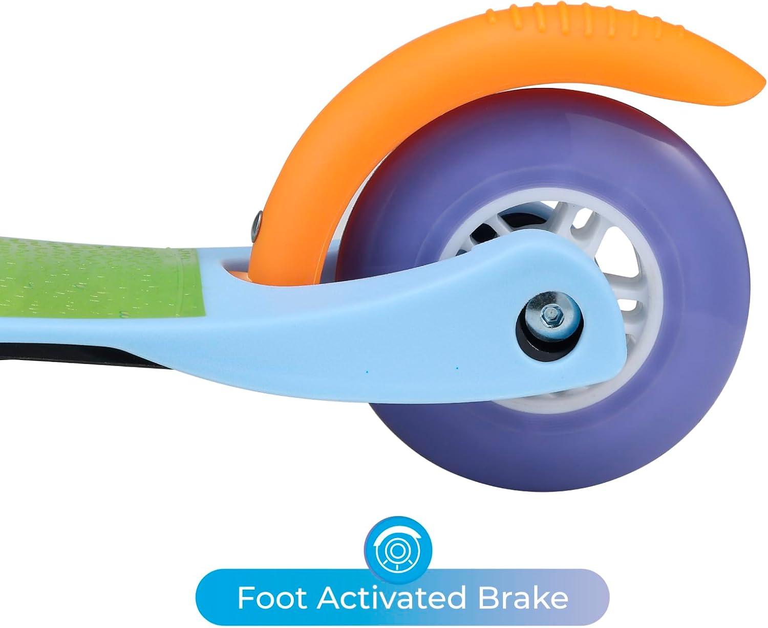 imageSelf Balancing Kick Scooter with Light Up Wheels Extra Wide Deck 3 Wheel Platform Foot Activated Brake 75 lbs Limit Kids amp Toddlers Girls or Boys for Ages 3 and UpBluey