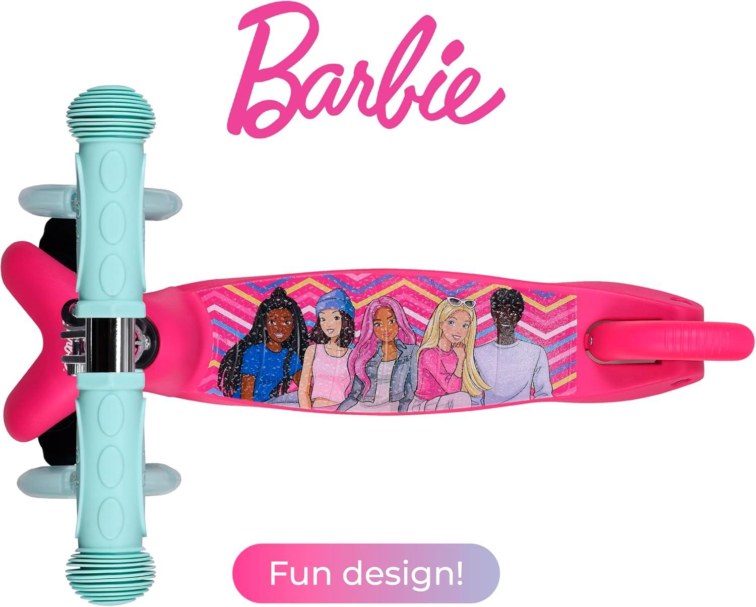 imageSelf Balancing Kick Scooter with Light Up Wheels Extra Wide Deck 3 Wheel Platform Foot Activated Brake 75 lbs Limit Kids amp Toddlers Girls or Boys for Ages 3 and UpBarbie