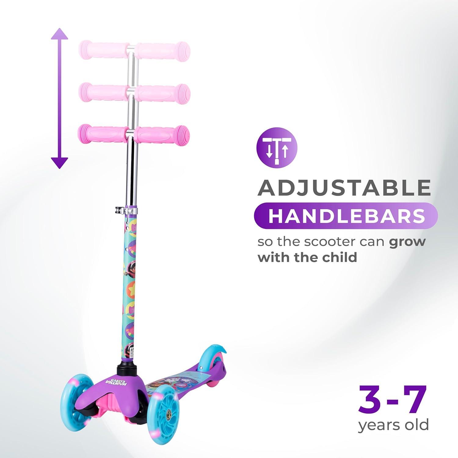 imageSelf Balancing Kick Scooter with Light Up Wheels Extra Wide Deck 3 Wheel Platform Foot Activated Brake 75 lbs Limit Kids amp Toddlers Girls or Boys for Ages 3 and UpGabbys Dollhouse