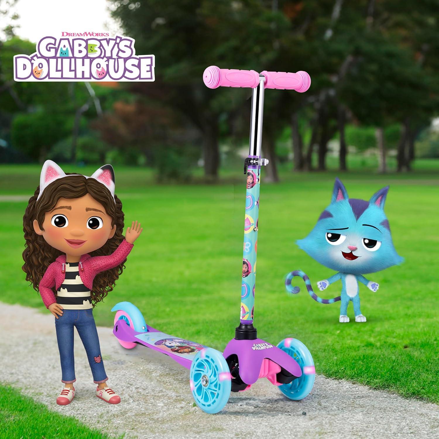 imageSelf Balancing Kick Scooter with Light Up Wheels Extra Wide Deck 3 Wheel Platform Foot Activated Brake 75 lbs Limit Kids amp Toddlers Girls or Boys for Ages 3 and UpGabbys Dollhouse
