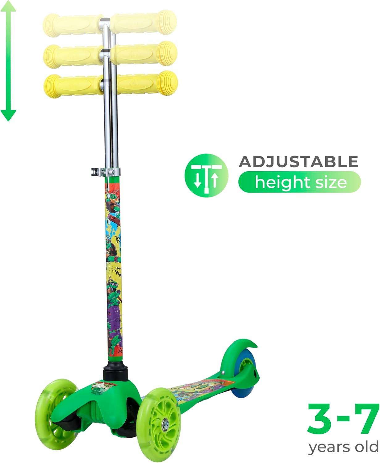 imageSelf Balancing Kick Scooter with Light Up Wheels Extra Wide Deck 3 Wheel Platform Foot Activated Brake 75 lbs Limit Kids amp Toddlers Girls or Boys for Ages 3 and UpTMNT