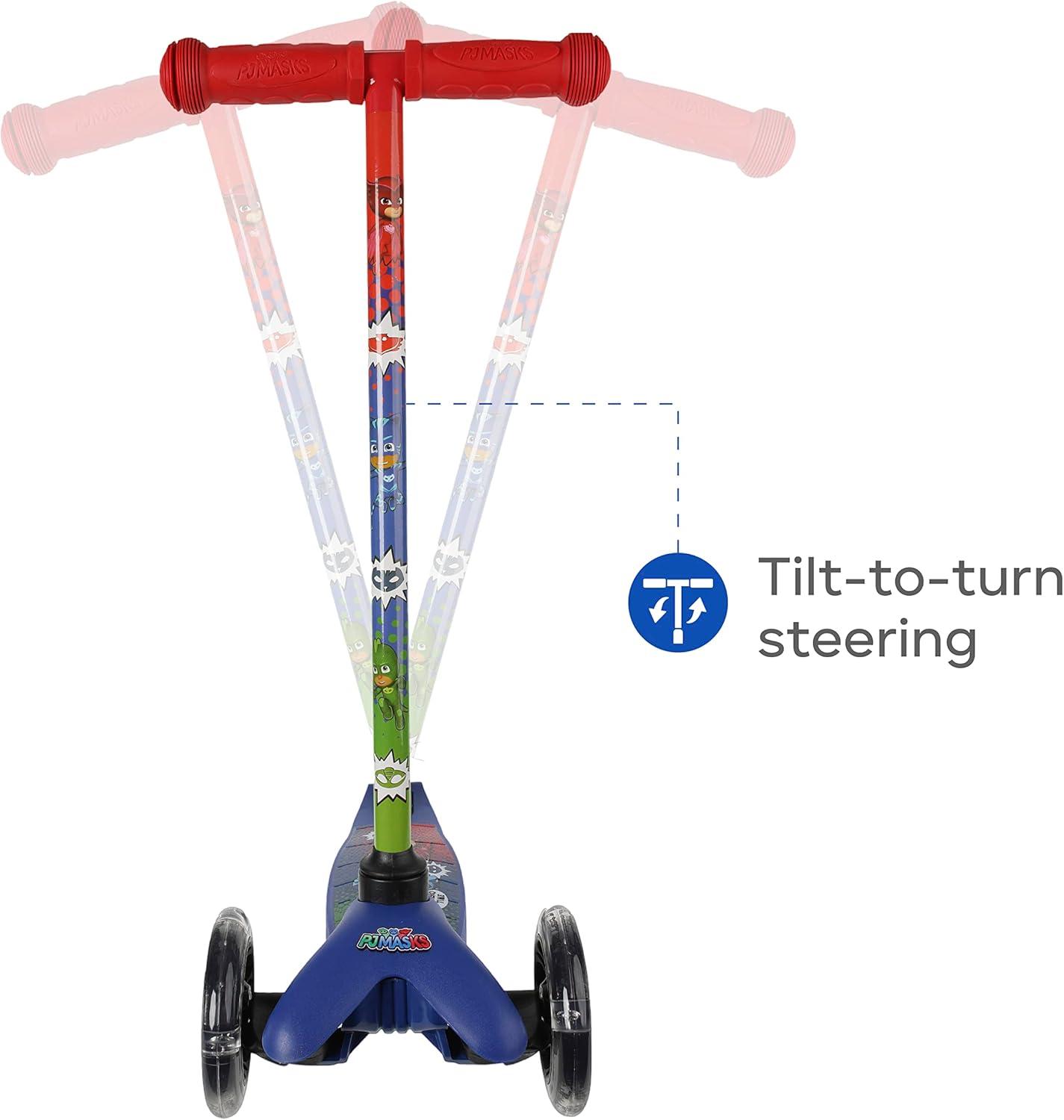 imageSelf Balancing Kick Scooter with Light Up Wheels Extra Wide Deck 3 Wheel Platform Foot Activated Brake 75 lbs Limit Kids amp Toddlers Girls or Boys for Ages 3 and UpPJ Mask