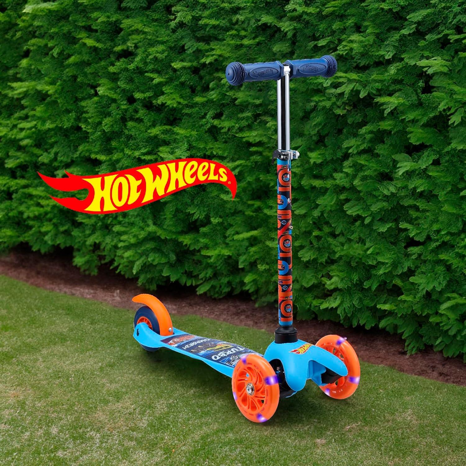 imageSelf Balancing Kick Scooter with Light Up Wheels Extra Wide Deck 3 Wheel Platform Foot Activated Brake 75 lbs Limit Kids amp Toddlers Girls or Boys for Ages 3 and UpHot Wheels