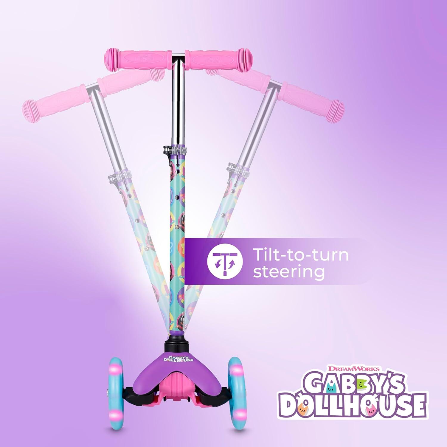 imageSelf Balancing Kick Scooter with Light Up Wheels Extra Wide Deck 3 Wheel Platform Foot Activated Brake 75 lbs Limit Kids amp Toddlers Girls or Boys for Ages 3 and UpGabbys Dollhouse