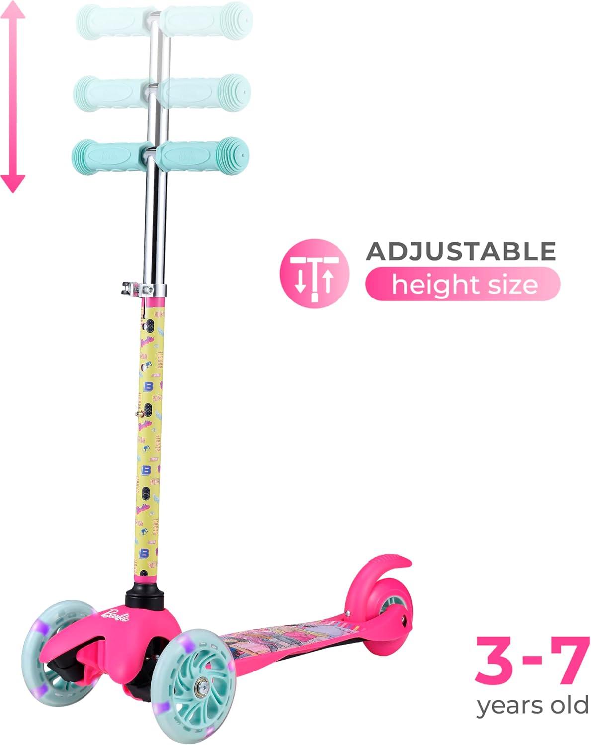 imageSelf Balancing Kick Scooter with Light Up Wheels Extra Wide Deck 3 Wheel Platform Foot Activated Brake 75 lbs Limit Kids amp Toddlers Girls or Boys for Ages 3 and UpBarbie