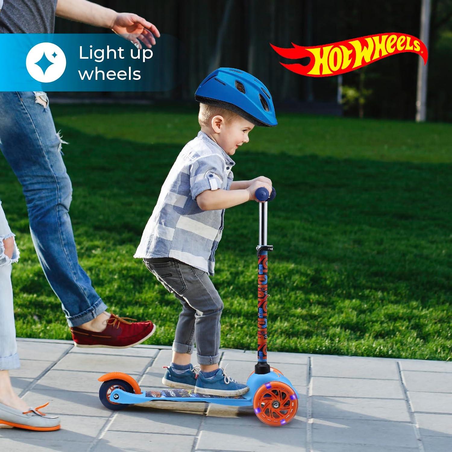 imageSelf Balancing Kick Scooter with Light Up Wheels Extra Wide Deck 3 Wheel Platform Foot Activated Brake 75 lbs Limit Kids amp Toddlers Girls or Boys for Ages 3 and UpHot Wheels