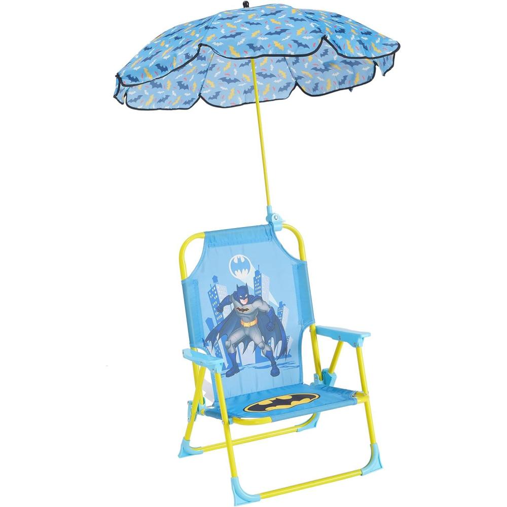 imageIdea Nuova Bluey Kids Outdoor Folding Beach Chair with UmbrellaPortable Camp Chair for Ages 3 Lightweight amp Compact for Beach Camping and BackyardBatman