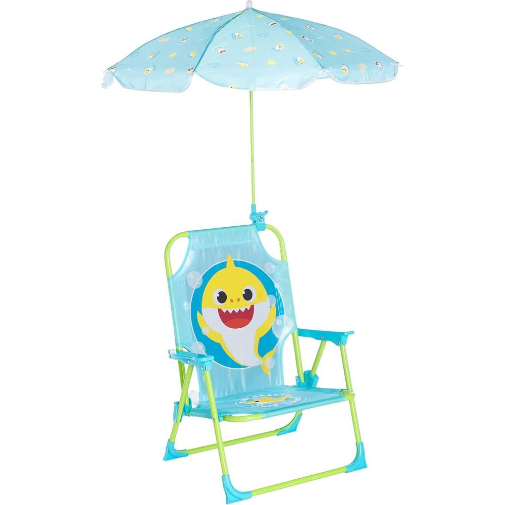 imageIdea Nuova Bluey Kids Outdoor Folding Beach Chair with UmbrellaPortable Camp Chair for Ages 3 Lightweight amp Compact for Beach Camping and BackyardBaby Shark