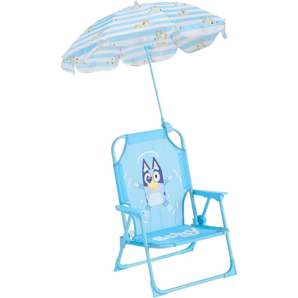 imageIdea Nuova Bluey Kids Outdoor Folding Beach Chair with UmbrellaPortable Camp Chair for Ages 3 Lightweight amp Compact for Beach Camping and BackyardBluey