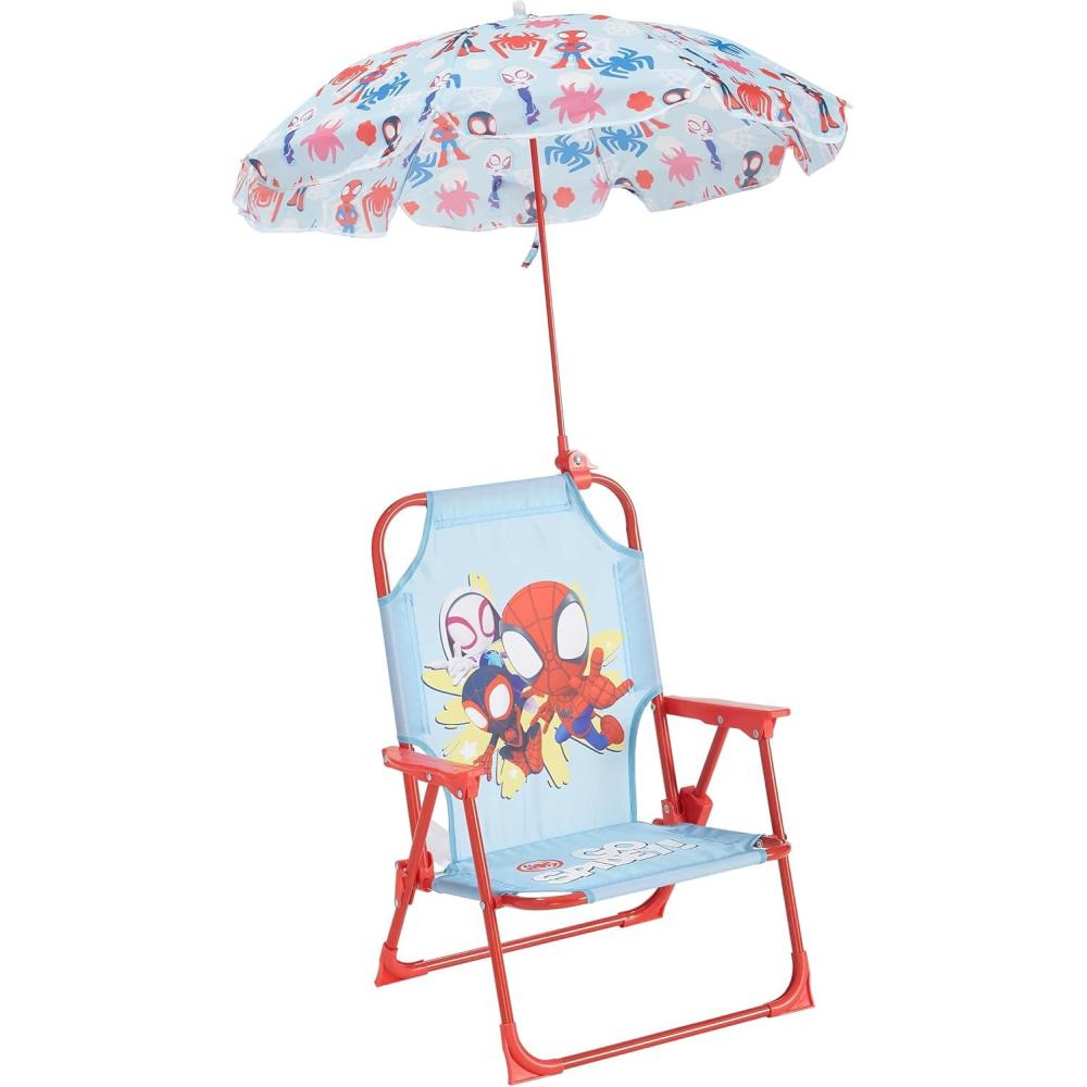imageIdea Nuova Bluey Kids Outdoor Folding Beach Chair with UmbrellaPortable Camp Chair for Ages 3 Lightweight amp Compact for Beach Camping and BackyardSpidey and His Amazing Friends