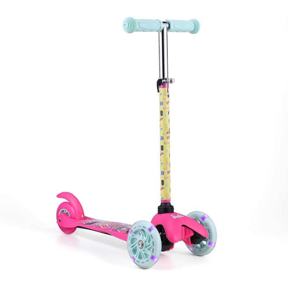imageSelf Balancing Kick Scooter with Light Up Wheels Extra Wide Deck 3 Wheel Platform Foot Activated Brake 75 lbs Limit Kids amp Toddlers Girls or Boys for Ages 3 and UpBarbie
