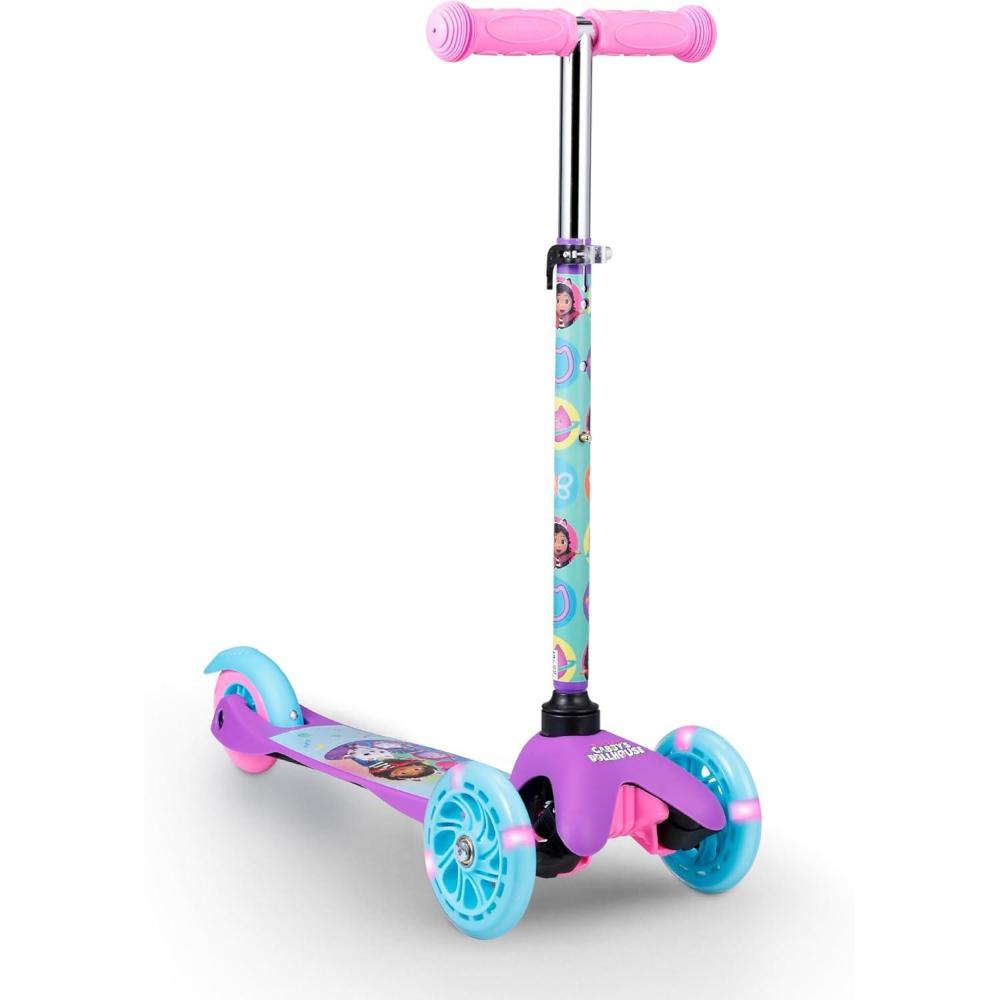 imageSelf Balancing Kick Scooter with Light Up Wheels Extra Wide Deck 3 Wheel Platform Foot Activated Brake 75 lbs Limit Kids amp Toddlers Girls or Boys for Ages 3 and UpGabbys Dollhouse