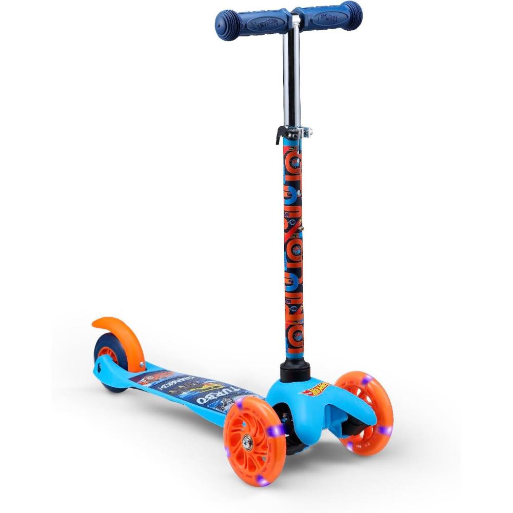 imageSelf Balancing Kick Scooter with Light Up Wheels Extra Wide Deck 3 Wheel Platform Foot Activated Brake 75 lbs Limit Kids amp Toddlers Girls or Boys for Ages 3 and UpHot Wheels
