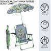 Idea Nuova Bluey Kids Outdoor Folding Beach Chair with Umbrella,Portable Camp Chair for Ages 3+, Lightweight & Compact for Beach, Camping, and Backyard(Ninja Turtles)