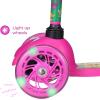 Self Balancing Kick Scooter with Light Up Wheels, Extra Wide Deck, 3 Wheel Platform, Foot Activated Brake, 75 lbs Limit, Kids & Toddlers Girls or Boys, for Ages 3 and Up(Barney)