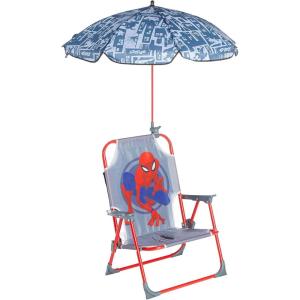 Idea Nuova Bluey Kids Outdoor Folding Beach Chair with Umbrella,Portable Camp Chair for Ages 3+, Lightweight & Compact for Beach, Camping, and Backyard(Spiderman)