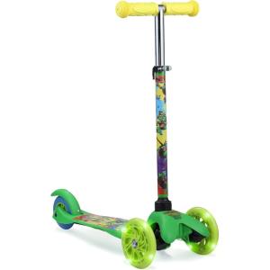 Self Balancing Kick Scooter with Light Up Wheels, Extra Wide Deck, 3 Wheel Platform, Foot Activated Brake, 75 lbs Limit, Kids & Toddlers Girls or Boys, for Ages 3 and Up(TMNT)