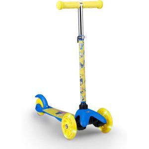 Self Balancing Kick Scooter with Light Up Wheels, Extra Wide Deck, 3 Wheel Platform, Foot Activated Brake, 75 lbs Limit, Kids & Toddlers Girls or Boys, for Ages 3 and Up(Minions)
