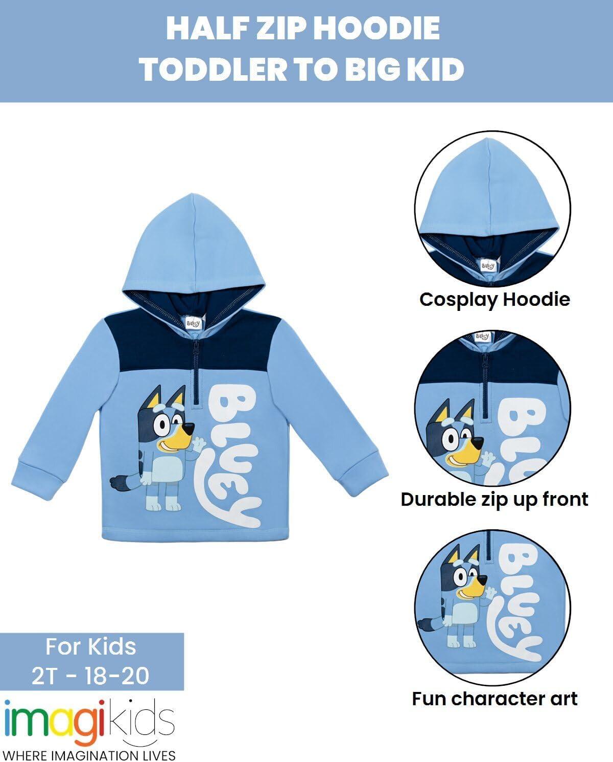 imageBluey Bingo Fleece Half Zip Hoodie Toddler to Big KidBlue