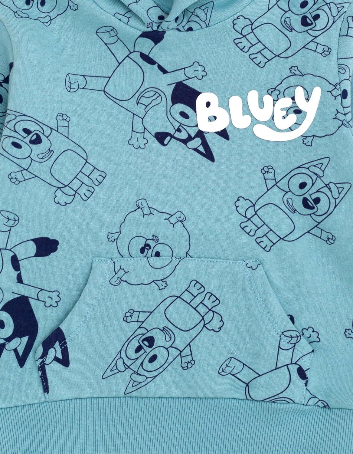 imageBluey Fleece Pullover Hoodie and Pants Outfit Set Toddler to Little Kid Sizes 2T 78Teal Blue Bluey