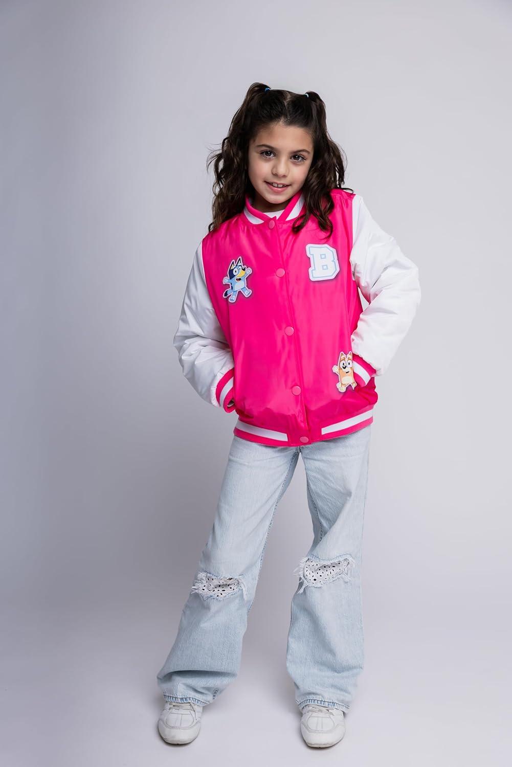 imageBluey Girls Varsity Bomber Jacket Toddler to Big Kid Sizes 2T 1012Pink