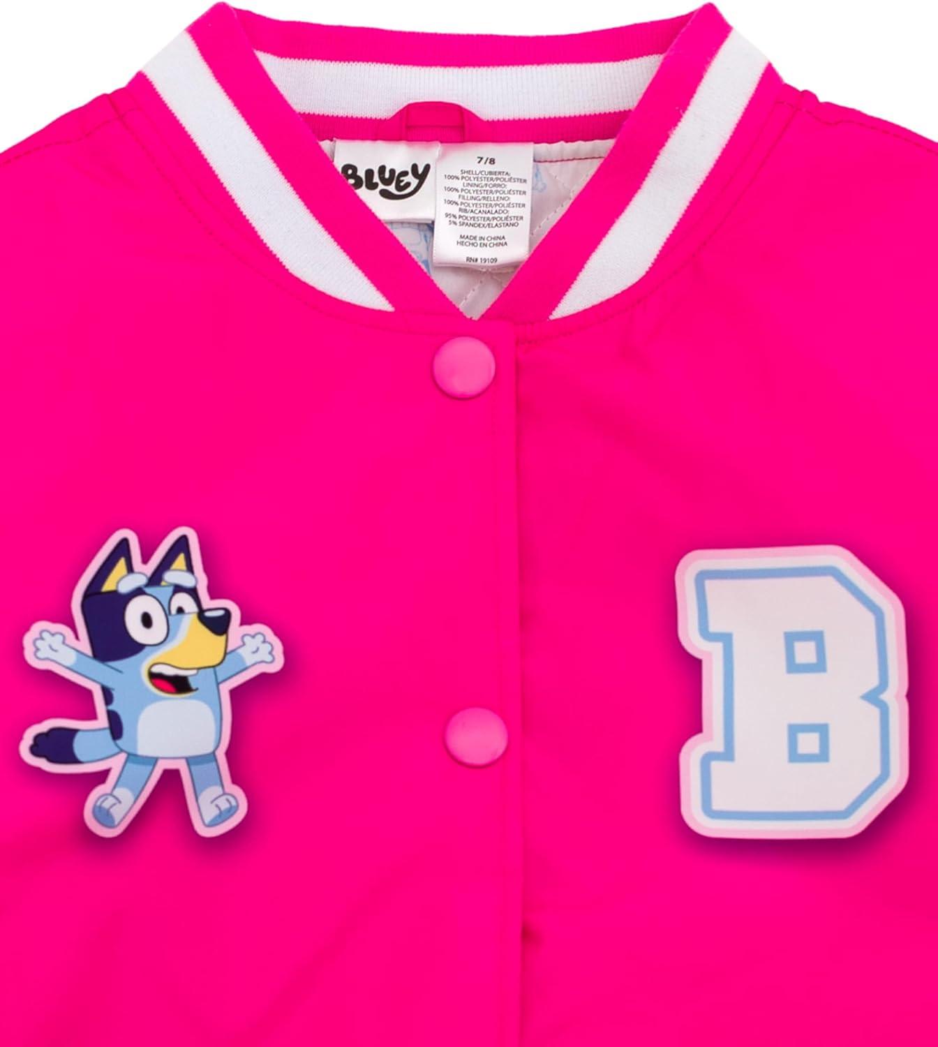 imageBluey Girls Varsity Bomber Jacket Toddler to Big Kid Sizes 2T 1012Pink