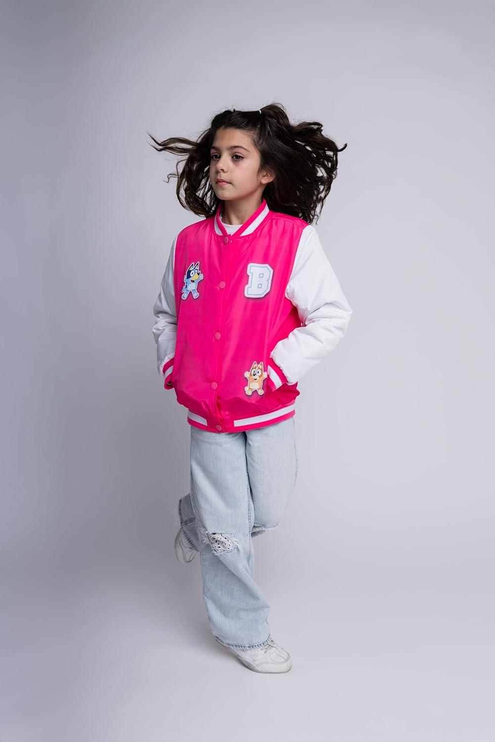 imageBluey Girls Varsity Bomber Jacket Toddler to Big Kid Sizes 2T 1012Pink