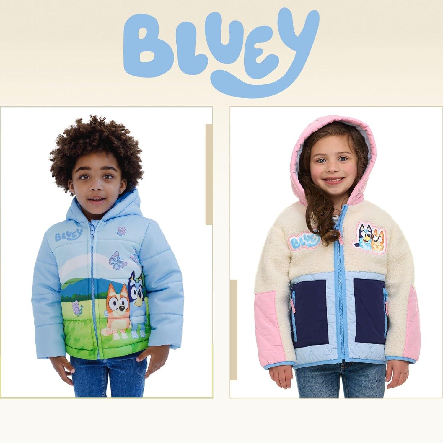 imageBluey Girls Zip Up Puffer Jacket Toddler to Little Kid Sizes 2T 78Sky Blue