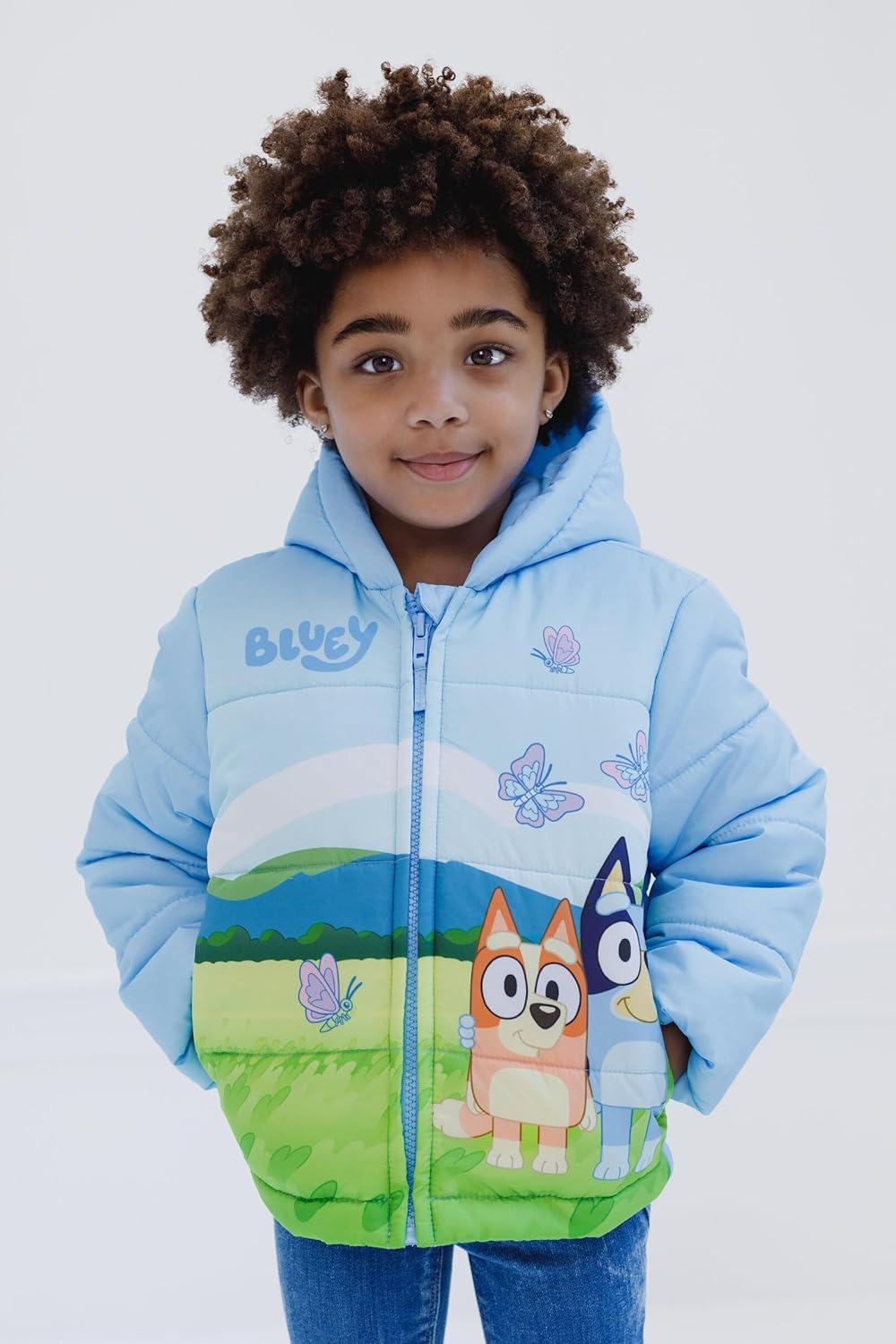 imageBluey Girls Zip Up Puffer Jacket Toddler to Little Kid Sizes 2T 78Sky Blue