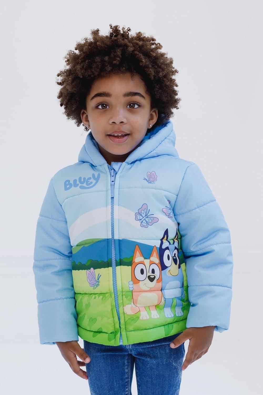 imageBluey Girls Zip Up Puffer Jacket Toddler to Little Kid Sizes 2T 78Sky Blue