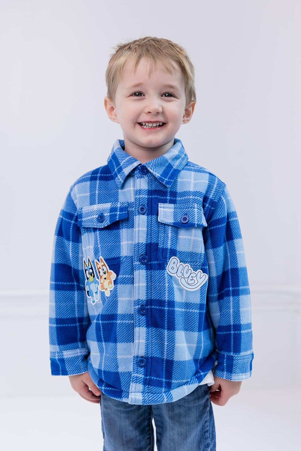 imageBluey Plaid Flannel Shacket with FauxShearling Lining Toddler Sizes 2T 5TBlue