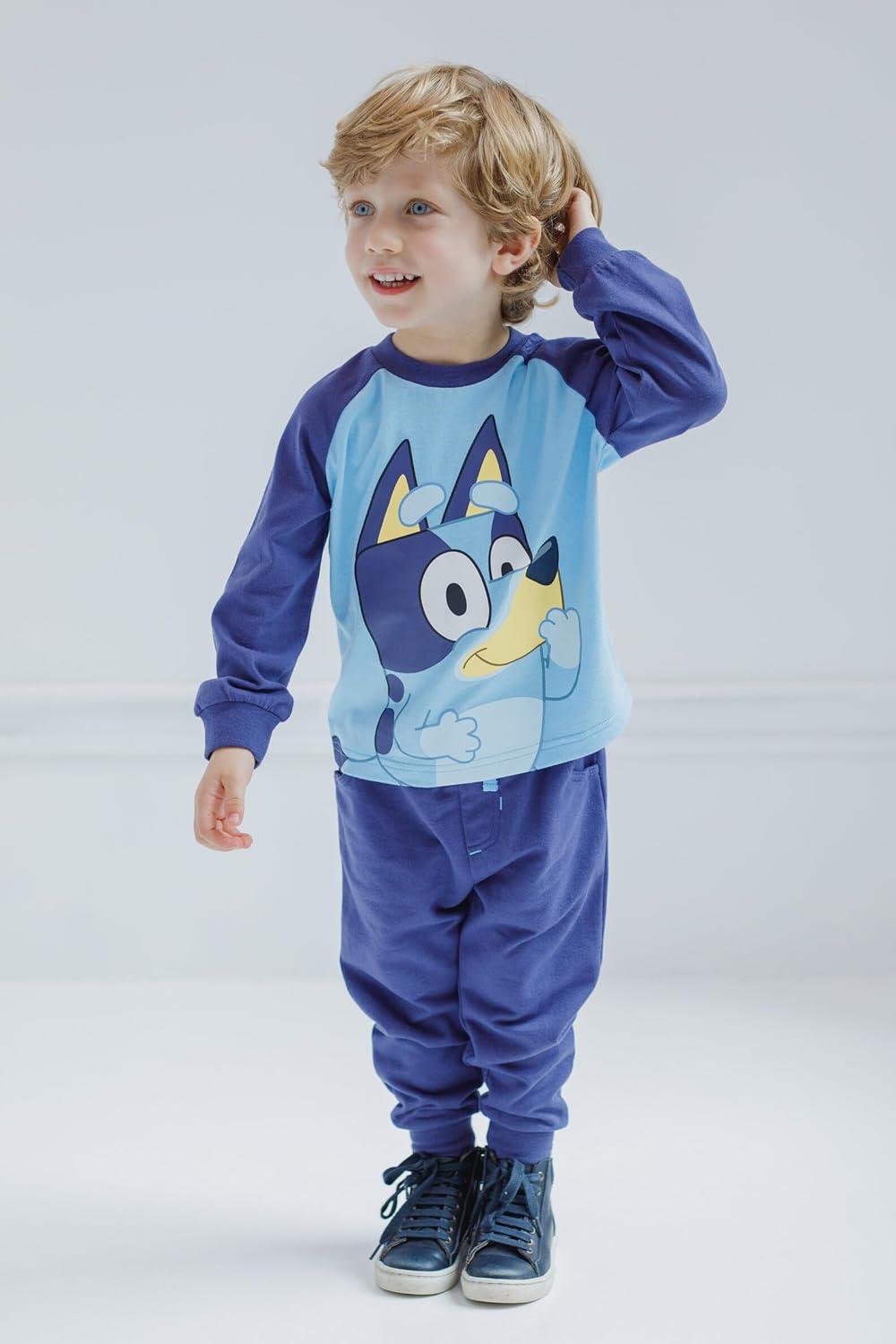 imageBluey TShirt and French Terry Jogger Pants Outfit Set Infant to Big Kid Sizes 12 Months 1012BlueWhiteYellow
